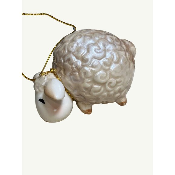 Handcrafted Ceramic Sheep Ornament With Golden Bell and Hanging Cord - Picture 5 of 10
